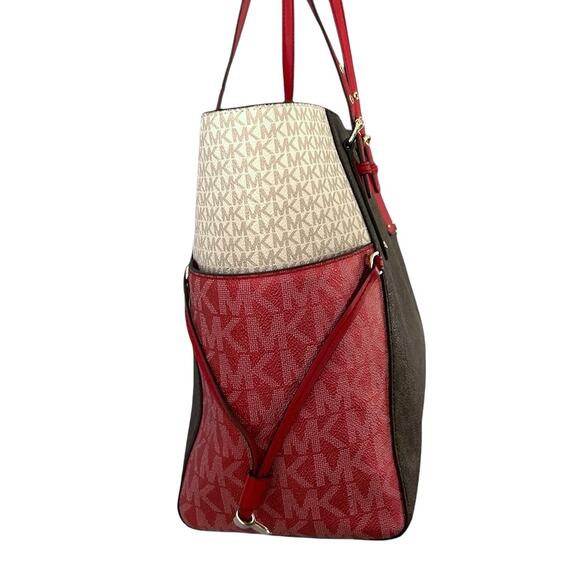 Michael Kors Voyager East West Large Saffiano Leather Tote Crimson Colorblock - Picture 5 of 12